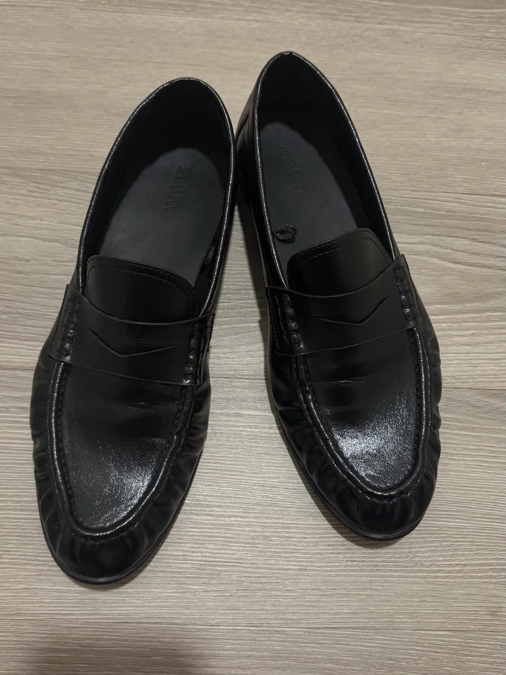 Zara Black Leather Penny Loafers for Men